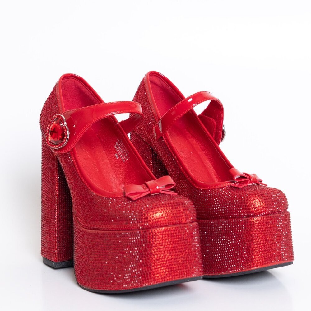 Dolls Kill Red Glitter Platform Mary Jane Heels - Picture 3 of 16